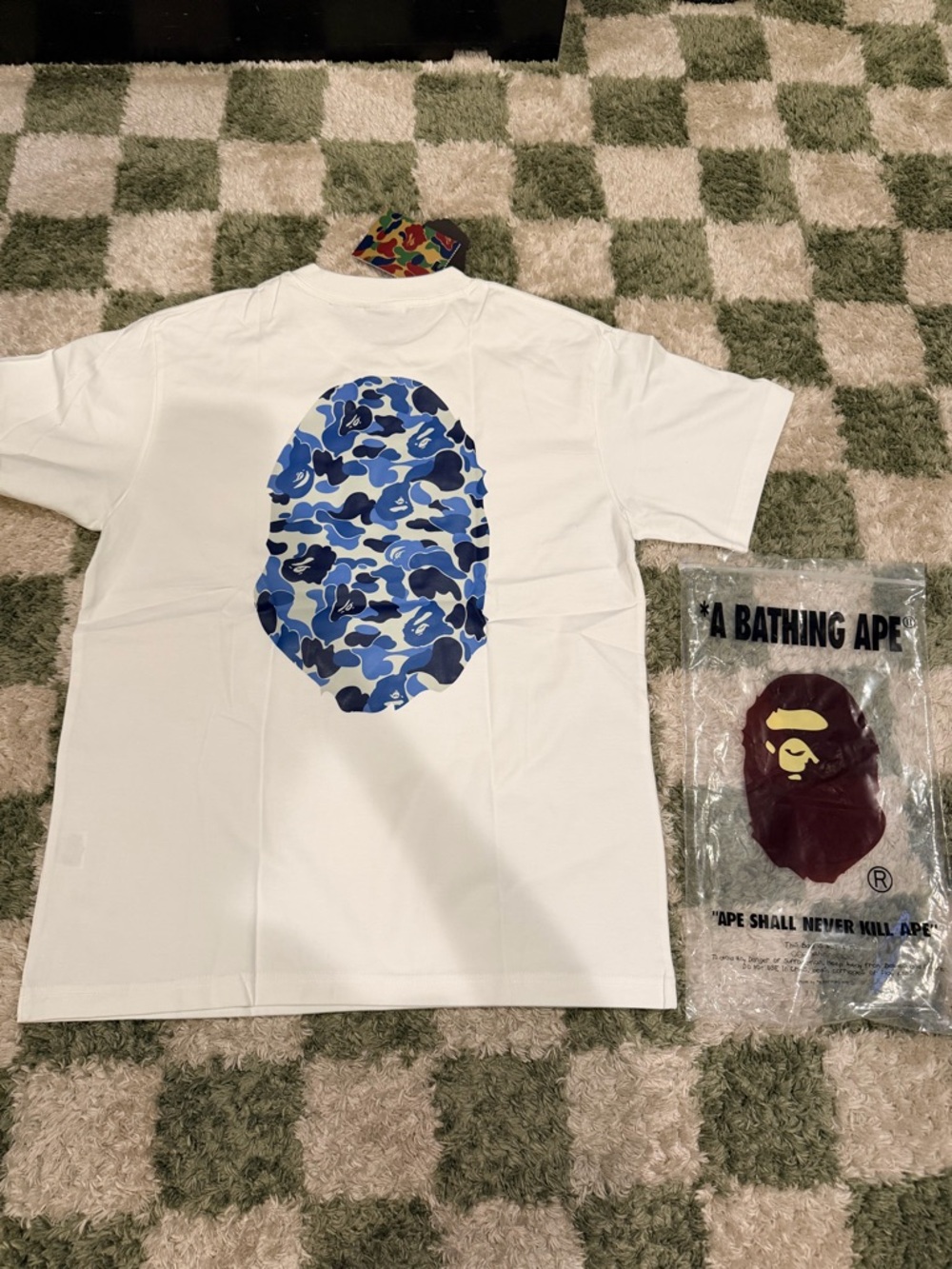 Bape White T-Shirt with Blue Camo Ape Head